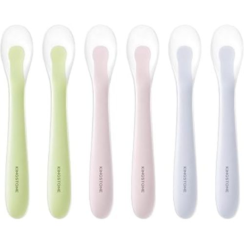 KINGSTONE Baby Silicone Spoons, 6-Pack Training Feeding Spoons for Toddlers
