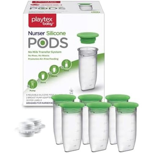 Playtex Baby Nurser Reusable Silicone PODS, 4 Oz (6 Count), Anti-Colic, Gas Reduction, Connects to Breast Pump, Freezer Friendly, Feeding Essentials for Newborn and Breastfeeding Babies
