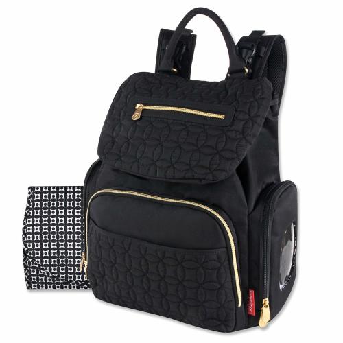 Fisher-Price Modern Quilted Multi-Pocket Diaper Bag Backpack with Matching Changing Pad, Insulated Bottle Pocket, Electronics Pocket, Baby Wipes Dispenser and Stroller Straps for Newborns and Infants