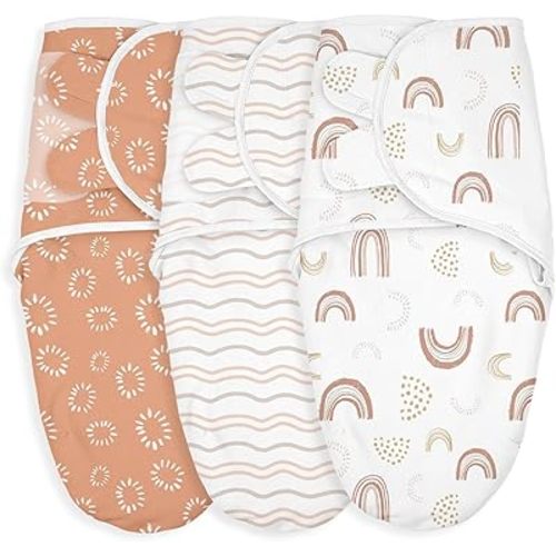 GLLQUEN BABY Swaddles for Newborn - 3 Pack Swaddle 0-3 Months, for Newborn Baby Boys and Girls, Soft Swaddle Blanket Wrap, Easy Change, Rainbow & Wave