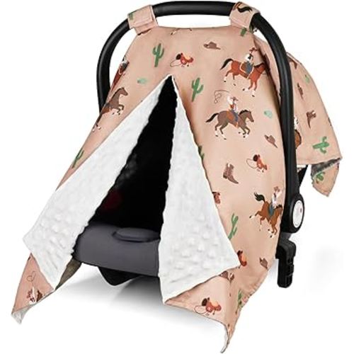 Rquite Car Seat Cover Baby, Carseat Covers Baby Girl, Winter Infant Car Seat Cover, Warm Minky Car Seat Canopy, Baby Carrier Cover with Peekaboo Opening, Multi Use Nursing Cover & Toddler Blanket