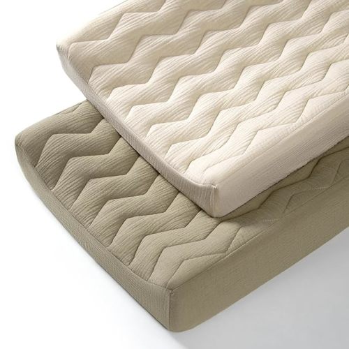 lulumoon Muslin Changing Pad Cover: Baby Cotton Quilted Changing Table Cover - Soft Changing Pad Sheets for Boys Girls - Olive & Cream