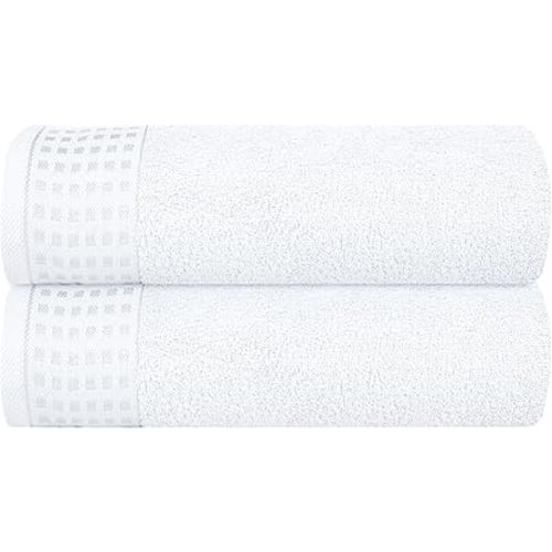 GLAMBURG 100% Cotton 2 Pack Oversized Bath Towel Set 28x55 Inches, Ultra Soft Highly Absorbant Compact Quickdry & Lightweight Large Bath Towels, Ideal for Gym Travel Camp Pool - White