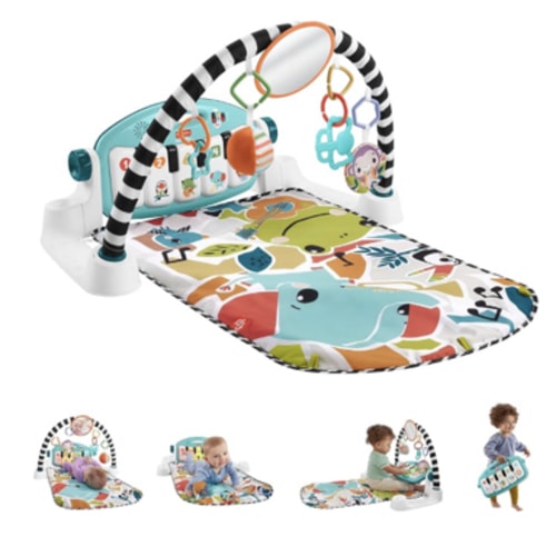 Fisher-Price Baby Playmat Glow and Grow Kick & Play Piano Gym, Blue Musical Learning Toy with Developmental Activities for Newborns 0+ Months