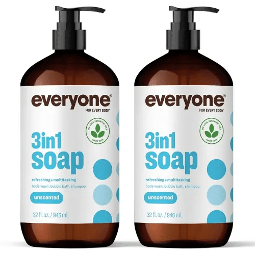 Everyone 3-in-1 Soap, Body Wash, Bubble Bath, Shampoo, 32 Ounce (Pack of 2), Unscented, made for Men and Women