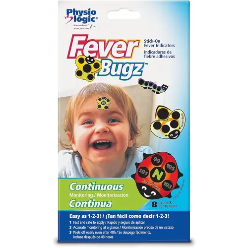 Physio Logic Fever-Bugz Indicator, Allows to Continuously Monitor Fever or Temperature for Up to 48 Hours, Colorful Stick-on that is Safe, Accurate, and Fast