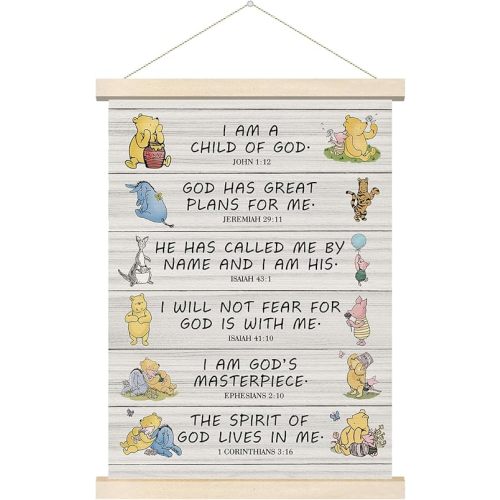 Inspirational Winnie the Pooh Wall Art Hanger, Bible Verses Wall Art for Kids, Christian Religious Wall Art Gifts, Classic Winnie Wall Decor, for Nursery Classrooms Bedroom Living Rooms 12x16 Inch