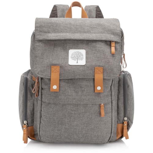 Parker Baby Co. Diaper Backpack with Changing Pad, Insulated Pockets & Stroller Straps, Gray