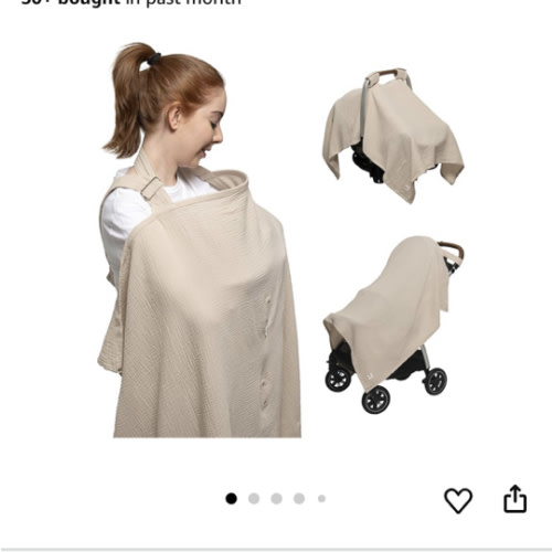 Nilsa 5-in-1 Muslin Nursing Cover up for Breastfeeding & Baby Car Seat Cover - Breathable Breastfeeding Cover With Rigid Hoop - 100% Cotton Privacy Apron Breast Feeding Covers For Women (Ecru)