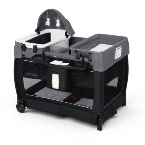 TODECARE 4-in-1 Baby Bassinet & Pack and Play with Bedside Sleeper and Diaper Changer, Portable Crib with Mattress & Mosquito Net, Black