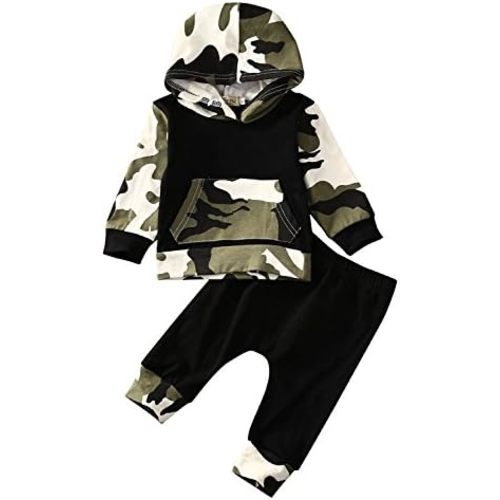 Infant Baby Boys 2 Pieces Clothes Set Camouflage Print Hoodie Tops + Long Pants Toddler Winter Outfits
