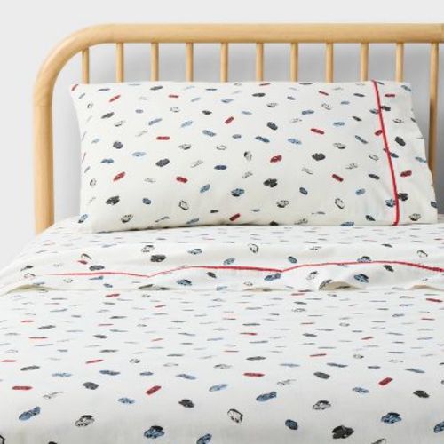 Twin Hot Wheels Classic Car Kids' Cotton Sheet Set Cream - Hot Wheels by Pillowfort™