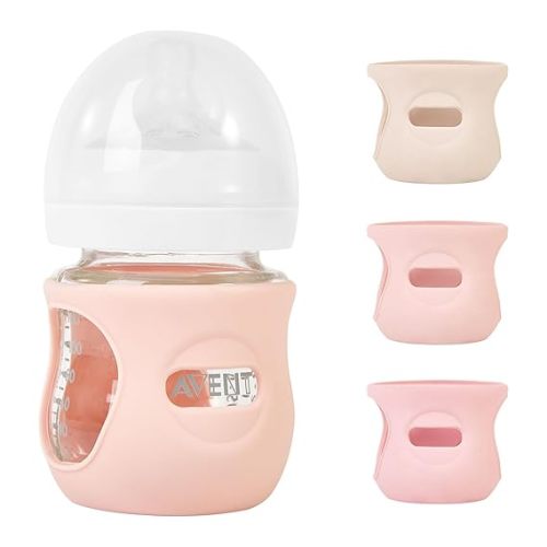 3 Pack Silicone Sleeves for Philips Avent Natural Glass Baby Bottles, Anti Breakage Baby Bottle Holder for Baby Girls, Compatible Philips Avent Glass Natural Baby Bottle, 4 oz