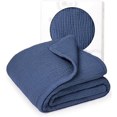 lulumoon Muslin Quilt Blanket, Crib Blanket for Baby and Toddler,47x47 Inches(Blue)