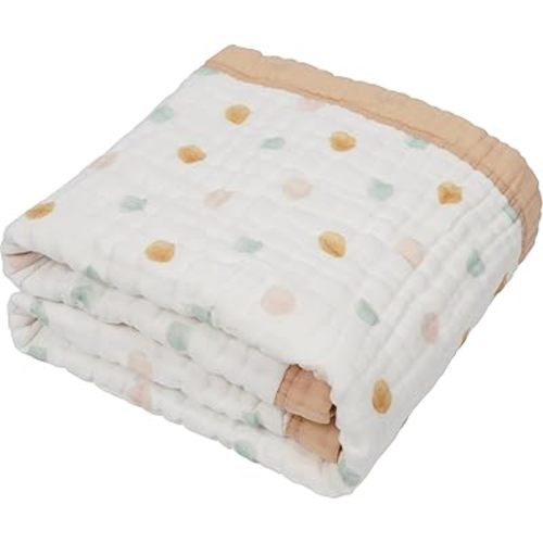 Organic Cotton Muslin Baby Blanket for Boys & Girls - Luxurious Soft Toddler Quilt for Swaddling - Gender Neutral Blankets Great Neutral Dot