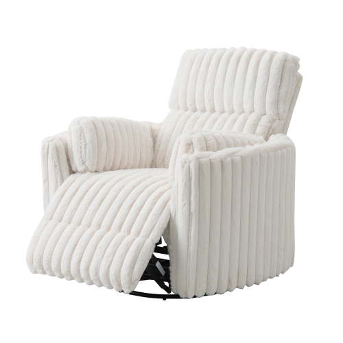 Merluxy Power Swivel Recliner Chair with USB Charging & 2 Pillows, Glider Rocker for Nursery and Living Room, White Corduroy