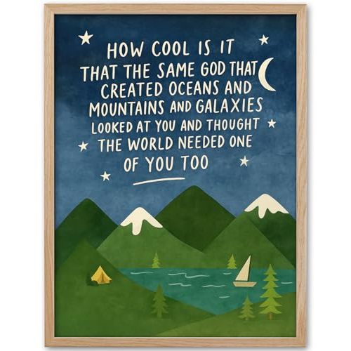 KensTro Natural OAK Wood Same God Creation Framed Wall Art,12x16in Inspirational Christian Bible Verse Canvas Art,Mountain Nursery Decor,Blue Set of 1 for Christian Boys Room for Boy Adoption Gifts