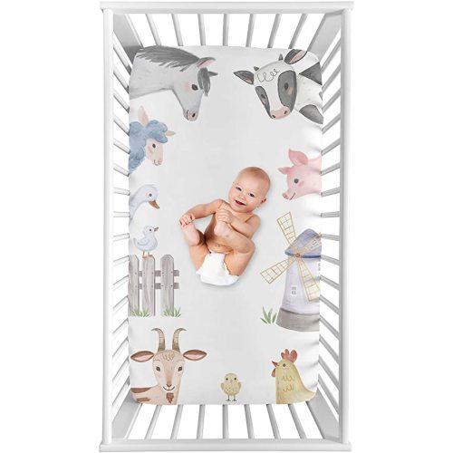Sweet Jojo Designs Farm Animals Boy or Girl Fitted Crib Sheet Baby or Toddler Bed Nursery Photo Op - Watercolor Farmhouse Horse Cow Sheep Pig