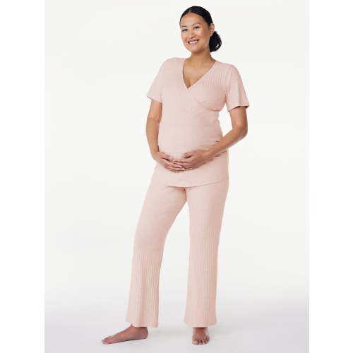 Joyspun Women's Maternity Short Sleeve Wrap Top and Pants Pajama Set, Sizes S to 3XL
