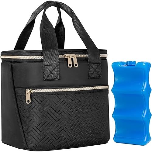 Fasrom Breastmilk Cooler Bag with Ice Pack Fits 6 Tall Baby Bottle Up to 9 Ounce for Milk Storage, Large Insulated Bottle Bag with Pockets for Nursing Moms Daycare or Travel, Black (Patent Design)