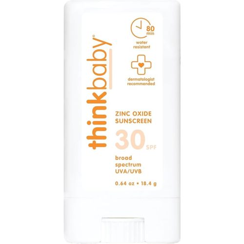 Thinkbaby SPF 30 Sunscreen Stick – Safe, Natural, Water Resistant Sun Cream for Babies, Kids & Adults – Mineral UVA/UVB Sun Protection – Reef Friendly Travel Stick, 0.64 oz