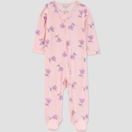 Carter's Just One You® Baby Girls' Comfy Soft Floral Sleep N' Play - Pink Newborn: Heavyweight Jersey, Two-way Zipper