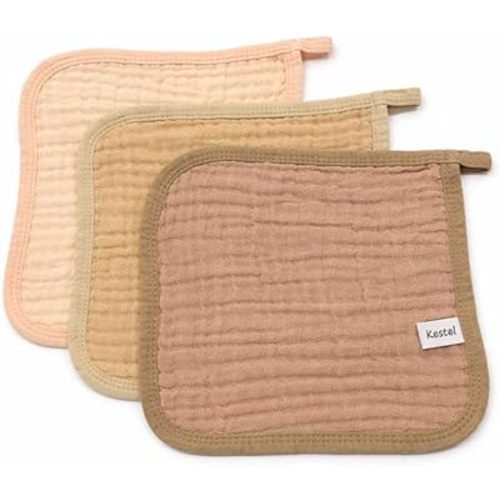 Baby Washcloths, 3-Pack, 100% Cotton Soft Absorbent, 6-Layer Muslin Wash Cloths and Face Towels, Baby Bath Essentials for Newborns, Babies and Toddlers, 8x8 inches (Soft)