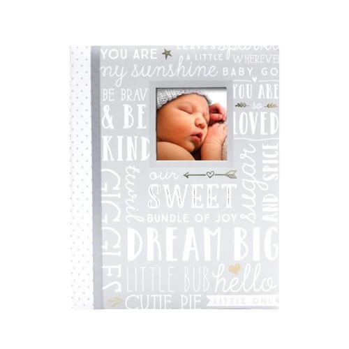 Lil' Peach First 5 Years Baby Memory Book, Newborn Milestone Keepsake Journal Scrapbook, Gift For New And Expecting Parents, 46 Fill In Pages, Gray