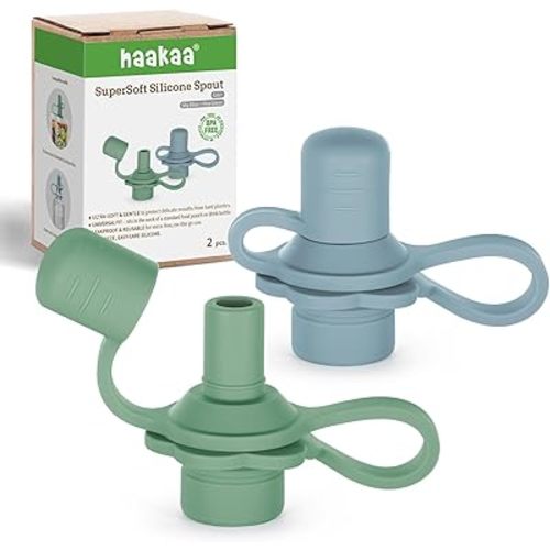 haakaa Multi-Functional Silicone Spout,Pouch Topper No Spill,Water Bottle Topper for Toddlers,100% Food Grade Silicone,2 Pack