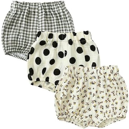 3PC Shorts Set Newborn Baby Girls Boys Pants Cotton Linen Blend Cute Floral Bloomers Triangle Shorts
