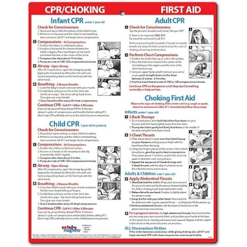 CPR & Choking Fridge Magnet — First Aid Instructions for Infants, Children, & Adults — Heimlich Maneuver Laminated Card 8.5" x 11" — by Safety Magnets