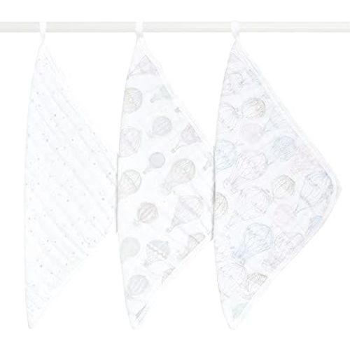 aden + anais Classic Boutique Washcloth Set, Super Soft 100% Organic Cotton, 3-Pack, Above The Clouds