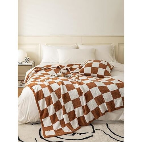 REPRECONF Buffalo Checkered Fluffy Microfiber Knitted Baby Blanket Super Soft Cozy Lightweight Fleece Bed Blanket for Sofa Couch Bed Travel Camping Office 30"x 40" (Plaid Khaki)¡