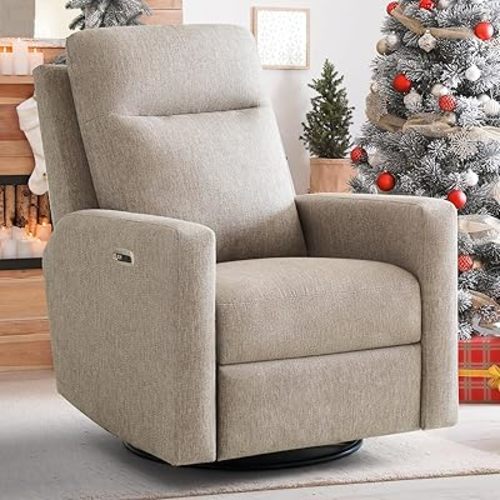 Electric Power Recliner Chair Glider Sofa Chair, Swivel Rocking Recliner Chair for Adults with USB&USB-C Ports, Nursery Recliner Chair for Living Room,Reclining Chair (Brown)