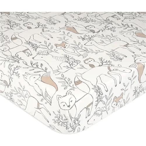 Crane Baby Soft Cotton Crib Mattress Sheet, Fitted Sheet for Cribs and Toddler Beds, Woodland Animal, 28”w x 52”h x 9”d