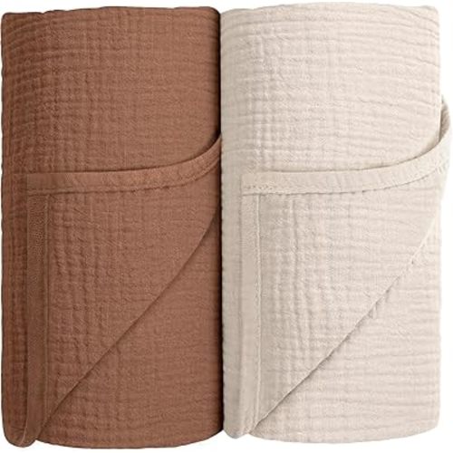 Susurration Muslin Swaddle Blanket Baby,100% Cotton Baby Receiving Blanket Soft Thin Baby Swaddle Blanket for Unisex Newborn 40x40in 2Pack (Dark Brown)