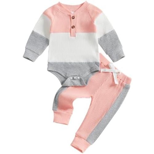 Thorn Tree Newborn Infant Baby Girl Clothes Ribbed Knitted Long Sleeve Romper Long Pants Stretchy Fall Outfits