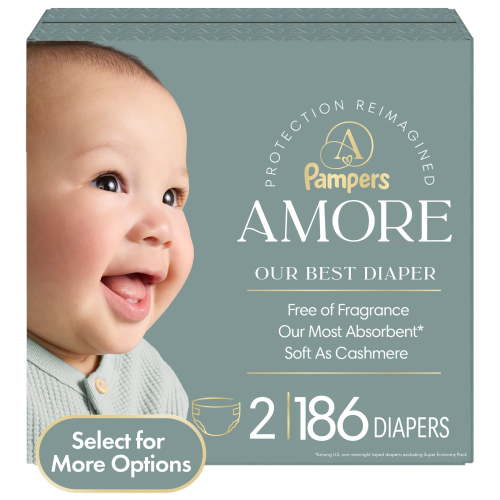 Pampers Amore Baby Diapers Size 2, 186 Count (Select for More Options)
