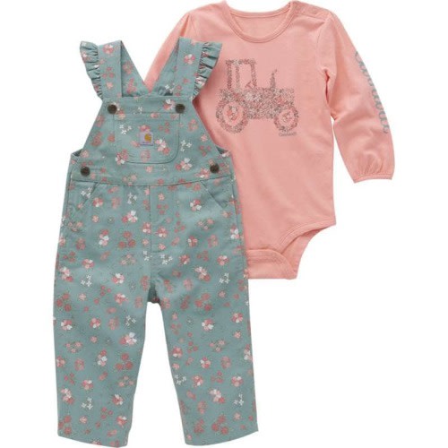 Girls' Long-Sleeve Bodysuit Ruffle Trim Canvas Overall Set (Infant) | Gear | Carhartt