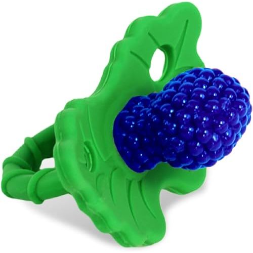 RaZbaby Soft Silicone Infant & Baby 3M+ Teether Toy Berrybumps Textured Teething Relief Pacifier - Soothes Sore Gums - Hands-Free & Easy-to-Hold Fruit-Shaped RaZberry Design, BPA Free – Blue