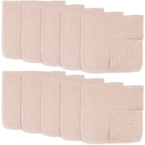 Comfy Cubs Muslin Burp Cloths Large 100% Cotton Hand Washcloths for Babies, Baby Essentials 6 Layers Extra Absorbent and Soft Boys & Girls Baby Rags for Newborn Registry (Blush 10-Pack, 20" X10")