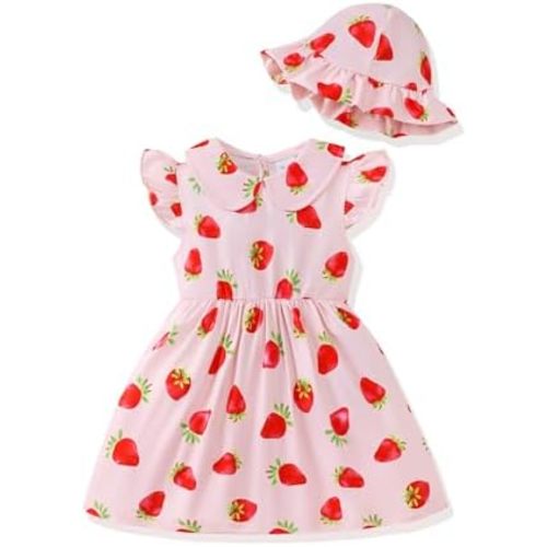 Renotemy Newborn Infant Baby Girl Dresses Summer Outfits Boho Casual Sundress Gifts Toddler Clothes for Girl with Hat and Bag