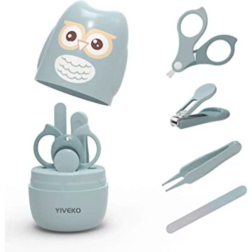 Baby Nail Kit, 4-in-1 Baby Nail Care Set with Cute Case, Baby Nail Clipper, Scissor, Nail File & Tweezer, Baby Manicure Kit and Pedicure kit for Newborn, Infant, Toddler, Kids-Owl Blue