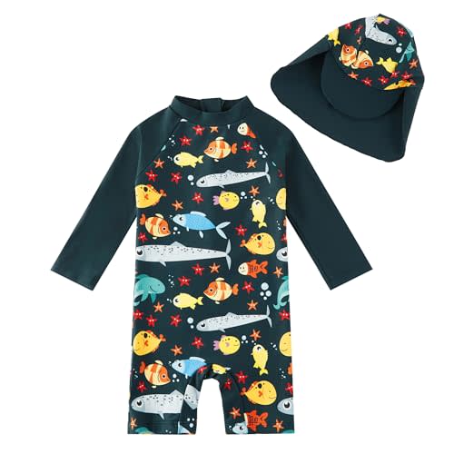 upandfast Baby/Toddler Swimsuit UPF 50+ Sun Protection One Piece Zipper Bathing Suit with Sun Hat Infant Beach Swimwear