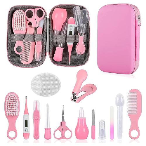 Baby Grooming Kit, Infant Safety Care Set with Hair Brush Comb Nail Clipper Nasal Aspirator,Baby Essentials Kit for Newborn Girls Boys (Pink)