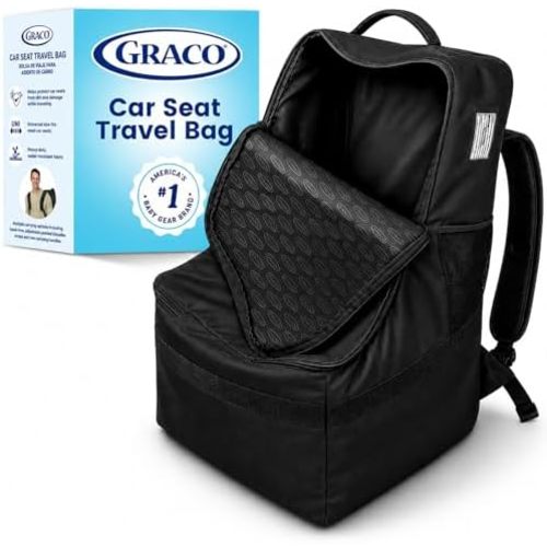 Graco Padded Car Seat Travel Bag & Infant Carrier Backpack, Durable Large Back Pack for Carseats & Booster Seats, Airport Gate Check Bag Luggage, Double Padded Strap, Water Resistant Material, Black