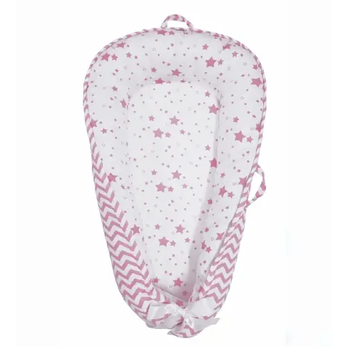 Baby Nest, Baby Lounger, Organic Cotton Lounger for Baby, Reversible Breathable Adjustable Portable - Star Collection (Pink)