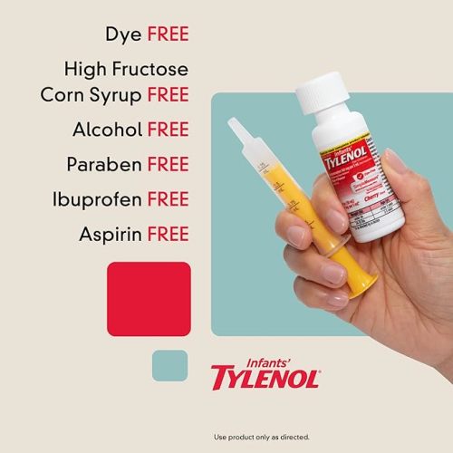 Infants' Tylenol Liquid Pain Relief and Fever Medicine, Oral Suspension, Dye-Free Acetaminophen for Sore Throat, Headache & Teething, Fever Reducer for Kids; Cherry Flavor, 2 fl. oz.; Pack of 1