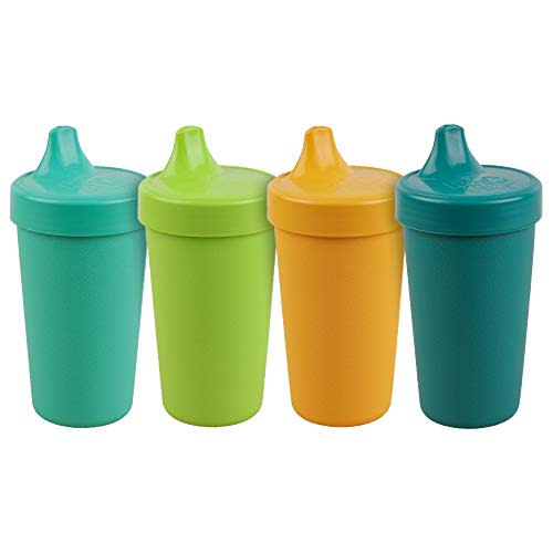 RE-PLAY 4pk - 10 oz. No Spill Sippy Cups for Baby, Toddler, and Child Feeding in Aqua, Lime Green, Sunny Yellow and Teal | BPA Free | Made in USA from Eco Friendly Recycled Milk Jugs | Aqua Asst.+