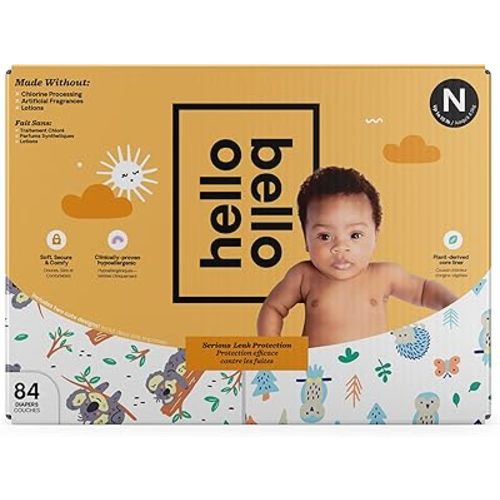 Hello Bello Diapers, Size Newborn (NB, Up to 10 lbs), 84 Count of Premium Disposable Baby Diapers in Woodland Animals and Koala Kids Designs, Hypoallergenic with Soft, Cloth-Like Feel